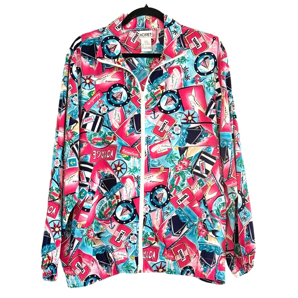 🌼 Koret Vintage 90’s Vibrant Multicolor Travel Print Jacket